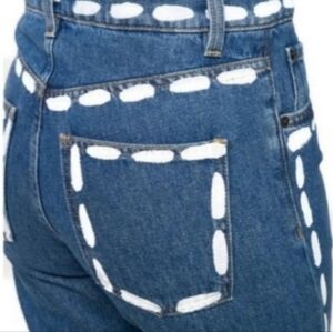 COPY - Moschino Couture Blue Denim Painted Stitch Straight Leg Jeans